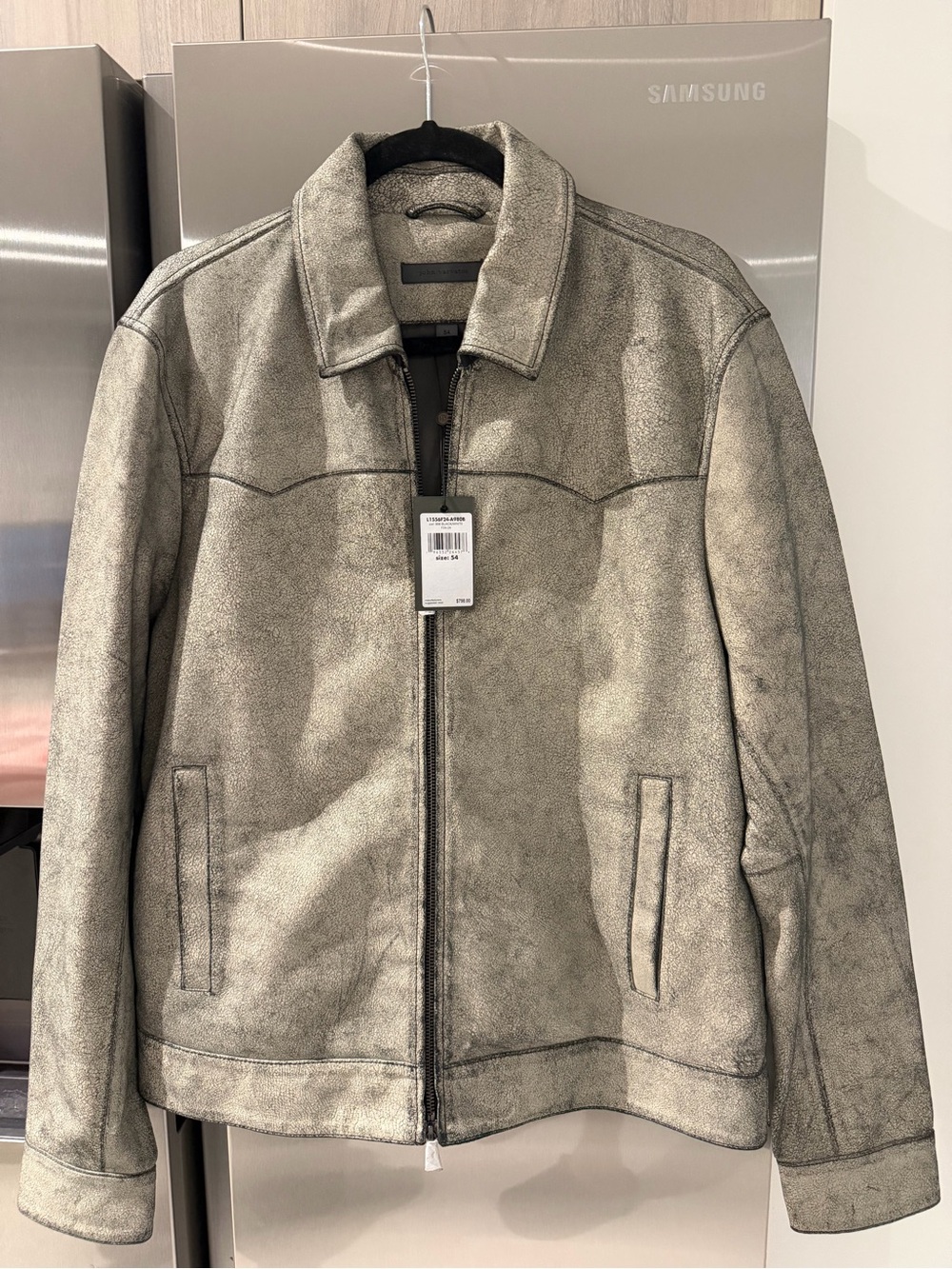 John Varvatos Crackle Leather Jacket in Black/White sz 54 (US 44)